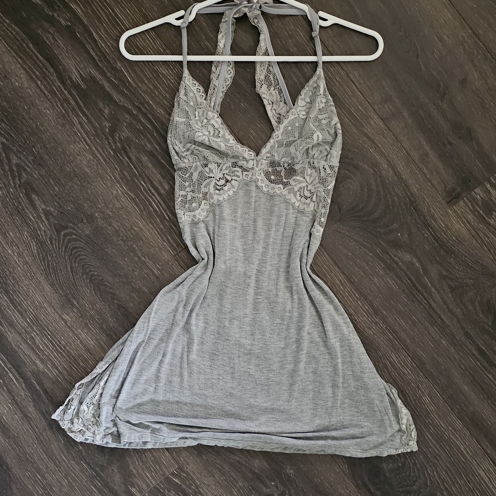 Light Gray Lace Trim Slip Dress